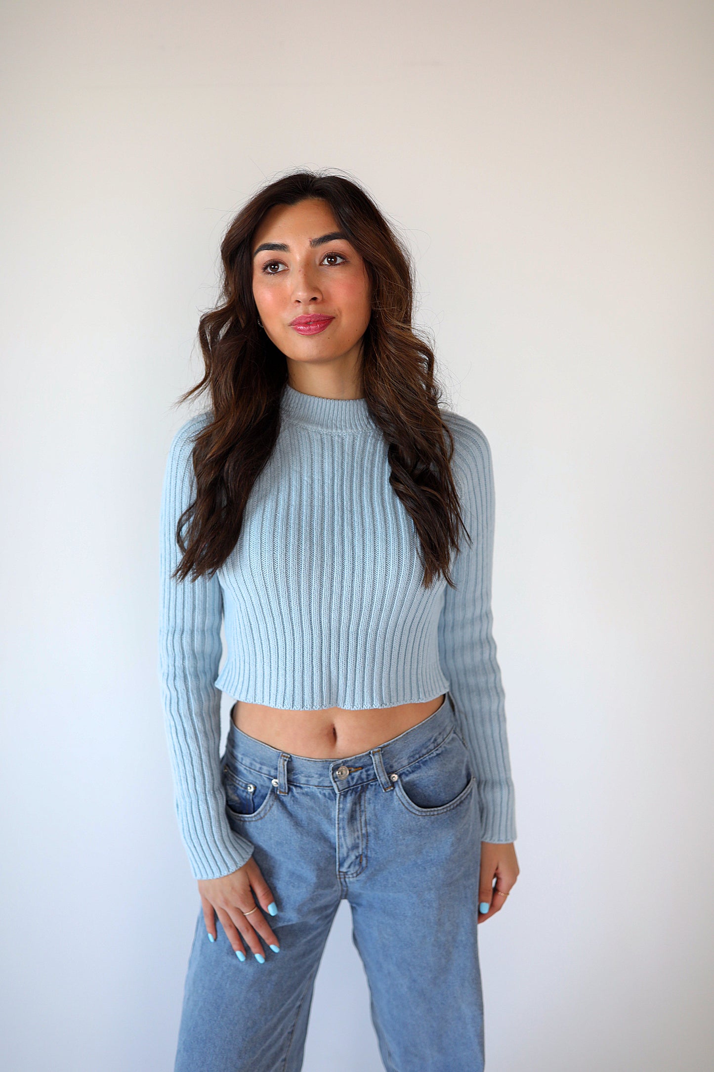Blue Knit Sleeve Sweater