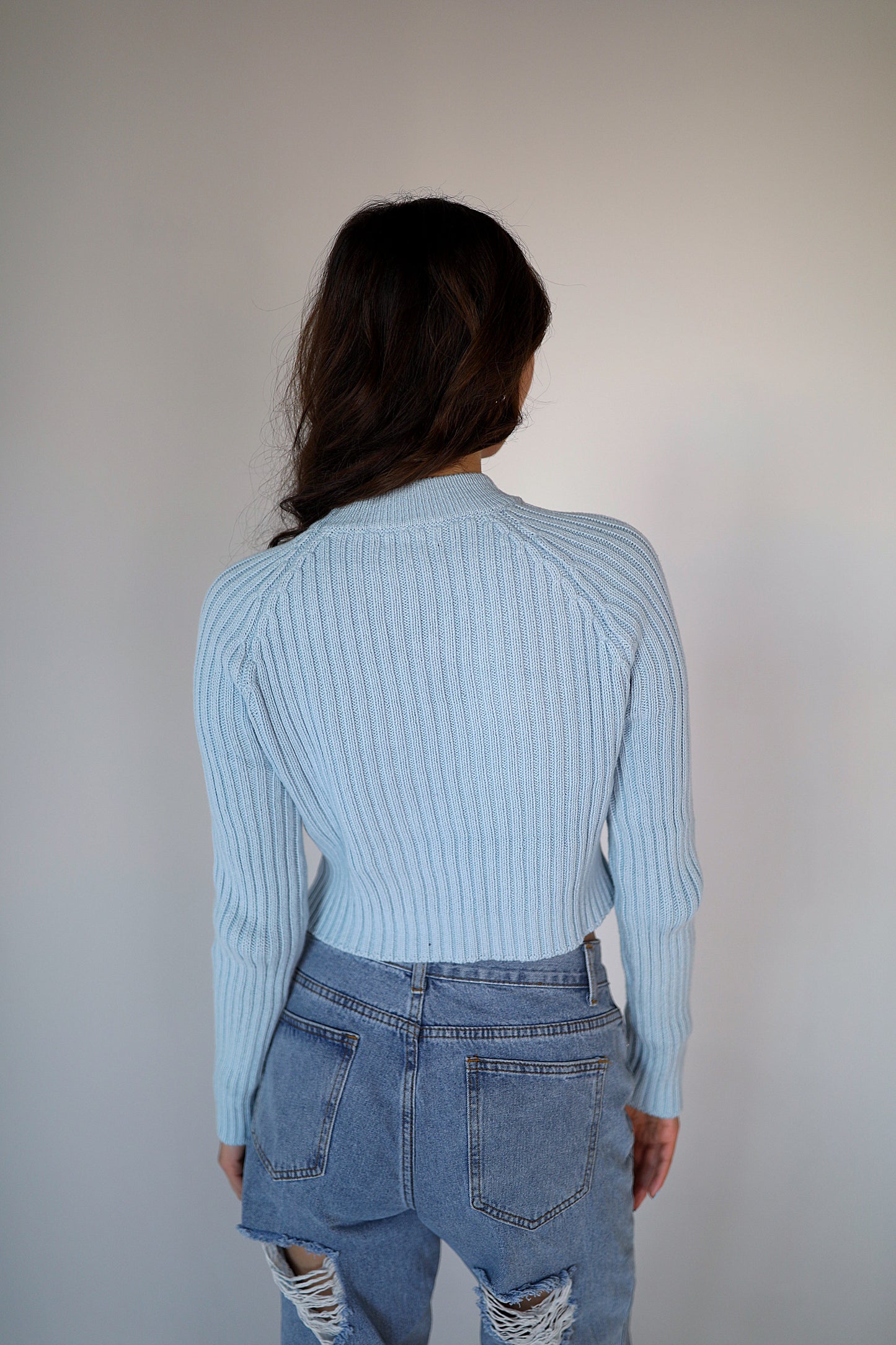 Blue Knit Sleeve Sweater